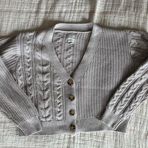 Joie Beige Cable-Knit V-Neck Cardigan